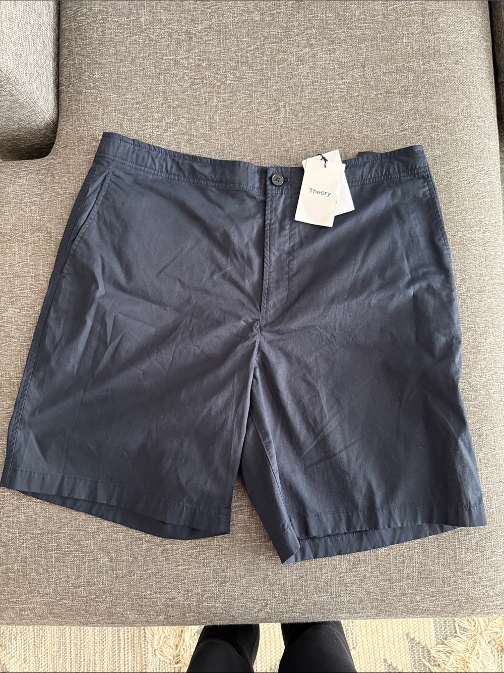 Theory Men's Dark Navy Flat-Front Cotton Shorts